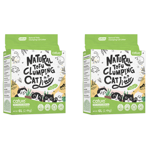 2x Cature 6L/2.4kg Natural Tofu Clumping Cat Litter Green Tea