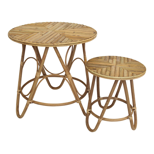 LVD 2pc MDF 43/60cm Island Table Set Round Furniture - Natural