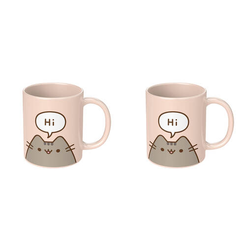 2PK Pusheen Hello/Goodbye Cat Cartoon Coloured Coffee Mug Pink