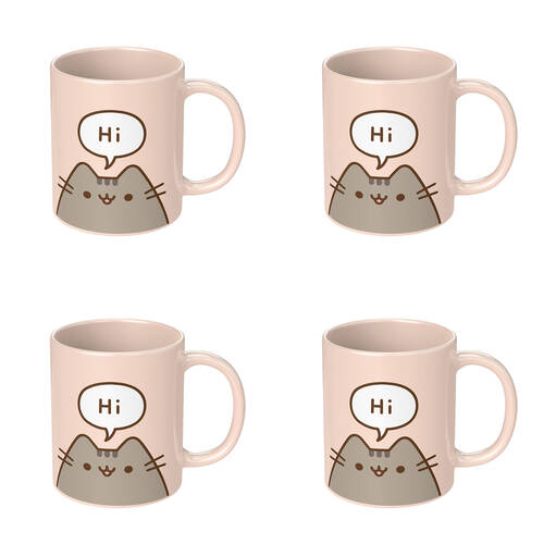 4PK Pusheen Hello/Goodbye Cat Cartoon Coloured Coffee Mug Pink