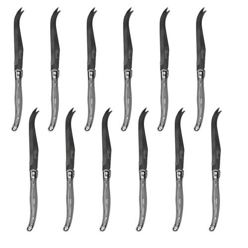 12pc Laguiole Etiquette Stainless Steel Cheese Knife Set 23.5cm Marble Grey