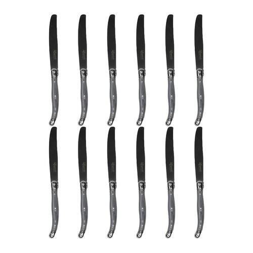 12pc Laguiole Etiquette Stainless Steel Table Knife Set 23.5cm Marble Grey
