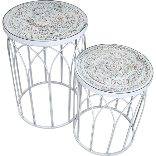 2pc LVD Timber Metal 64/51cm Side Table Home Furniture Round - White