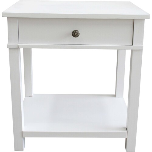 LVD Bungalow Pine/MDF 55x60cm Bedside Table w/ Drawer Furniture Rect - White