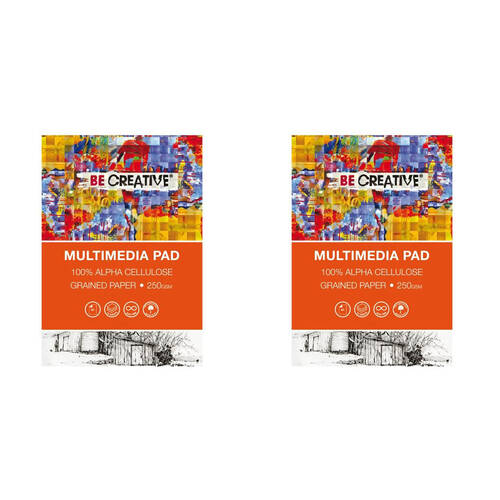 2PK Be Creative Mixed Media Multi-Purpose Natural Grain Drawing Art Pad 250gsm A3