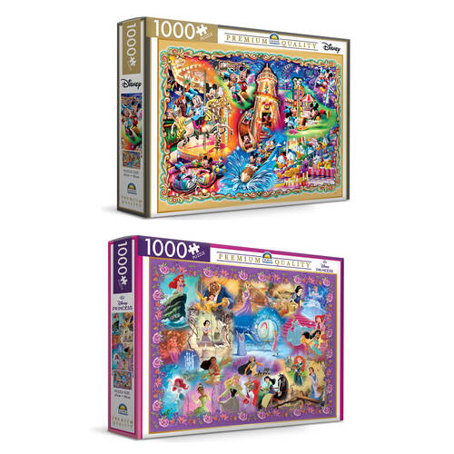 2x 1000pc Crown Premium Mickey & Friends Carnival/Disney Princess Puzzle Set 8y+