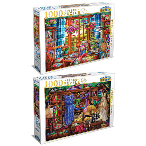 2x 1000pc Tilbury Puzzle - Ye Olde Stitching Room/Ye Olde Craft Room