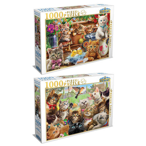 2x 1000pc Tilbury Puzzle - Kittens Bird Watching/Kittens in the Potting Shed