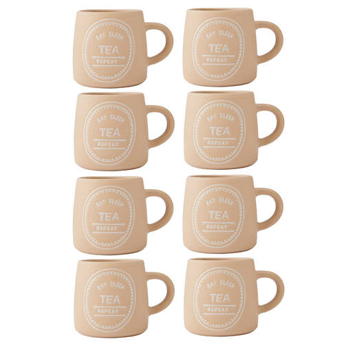8PK Mikasa 400ml Eat Sleep Tea Repeat Coffee Mug Cup Stoneware Orange