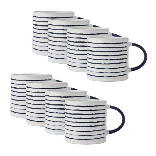 8PK Mikasa Stoneware Coffee Mug Drinkware 390ml - Stripe