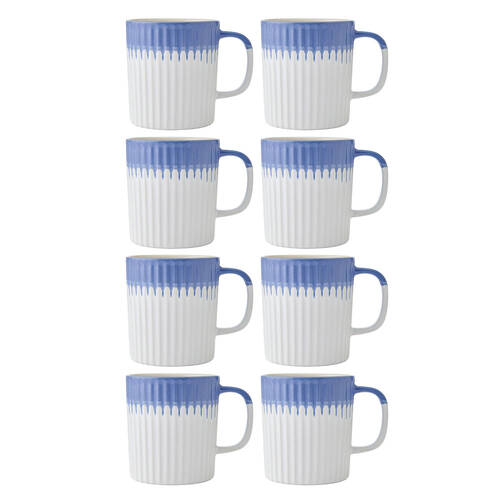 8PK Mikasa 410ml Textured Coffee Mug Cup Stoneware Blue