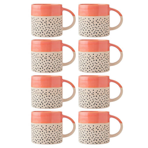 8PK Mikasa 390ml Wax Resist Orange Glaze Coffee Mug Cup Stoneware Blue