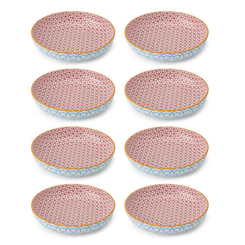 8PK Mikasa Geometric Ceramic Bowl Round Dinnerware 21cm Blue