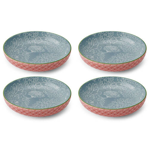 4PK Mikasa Leaf & Geometric Ceramic Bowl Round Dinnerware 21cm