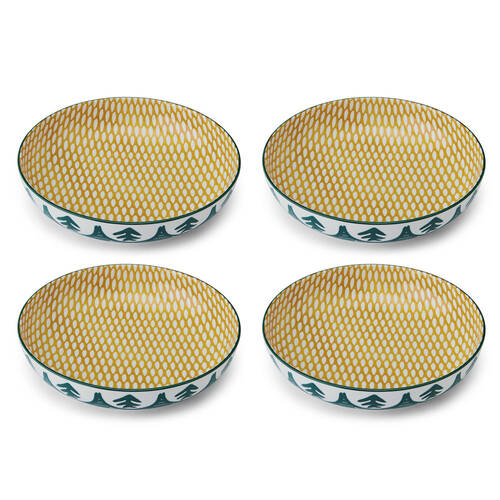 4PK Mikasa Leafy Pattern Ceramic Bowl Round Dinnerware 21cm Green