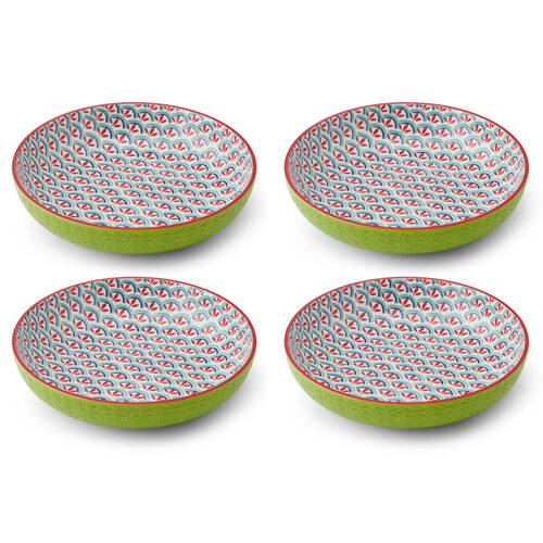 4PK Mikasa Geometric Line Ceramic Bowl Round Dinnerware 21cm Green