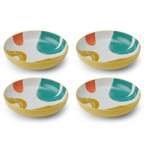 4PK Mikasa Abstract Pattern Ceramic Bowl Round Dinnerware 21cm Yellow