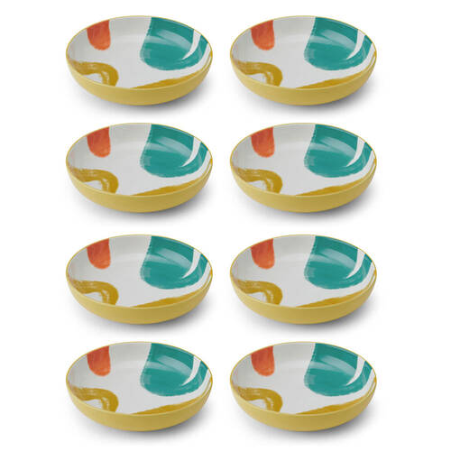 8PK Mikasa Abstract Pattern Ceramic Bowl Round Dinnerware 21cm Yellow