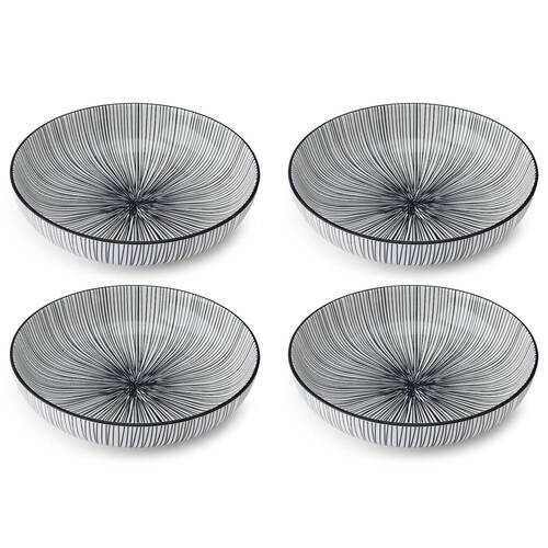 4PK Mikasa Stripe Ceramic Bowl Round Dinnerware 21cm Black