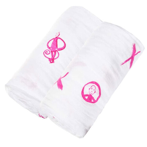 Matchstick Monkey - Pack of 2 Organic Cotton Muslin Swaddles (120cmx120cm) - Pink