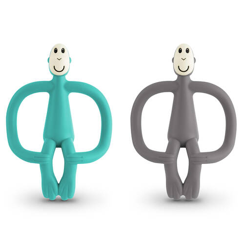 2x Matchstick Monkey Teething Toy and Gel Applicator - Emerald Green/Grey
