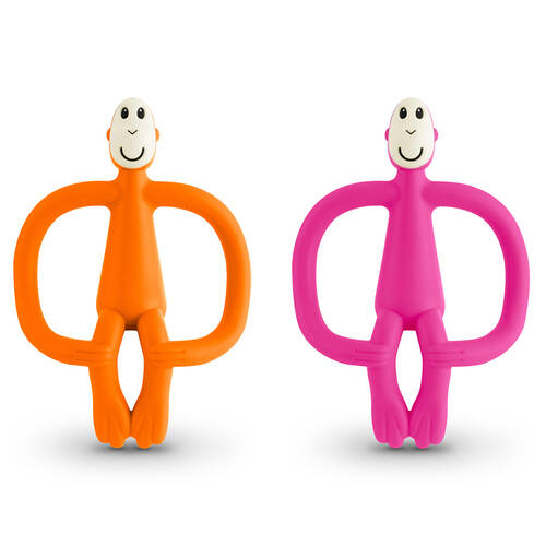 2x Matchstick Monkey Teething Toy and Gel Applicator - Orange/Pink