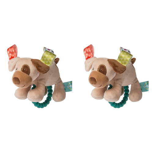 2PK Mary Meyer Taggies Buddy Dog Teether Rattle 15x10cm Brown Baby 0+