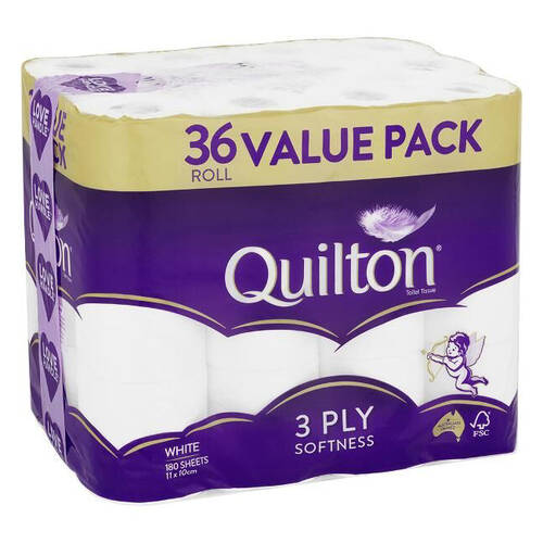36pc Quilton 180-Sheet Softness Tissue Roll 3-Ply White