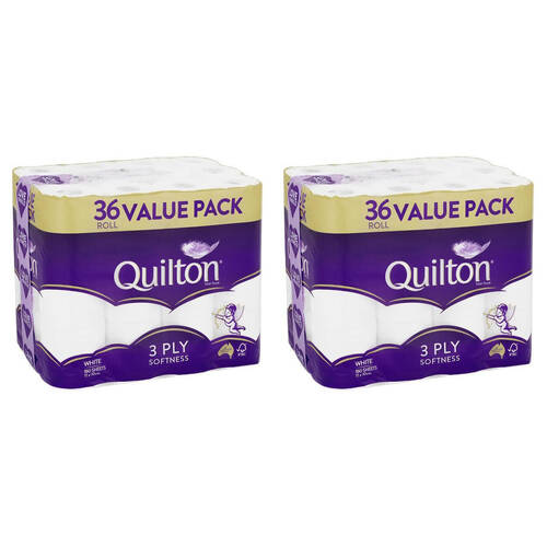 2x 36pc Quilton 180-Sheet Softness Tissue Roll 3-Ply White