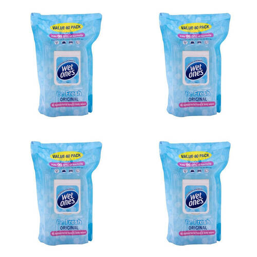 4x 80pc WetOnes Be Fresh Orignal Surface Cleaning Wipes Antibacterial 