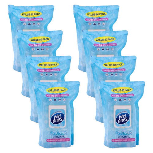 8x 80pc WetOnes Be Fresh Orignal Surface Cleaning Wipes Antibacterial 