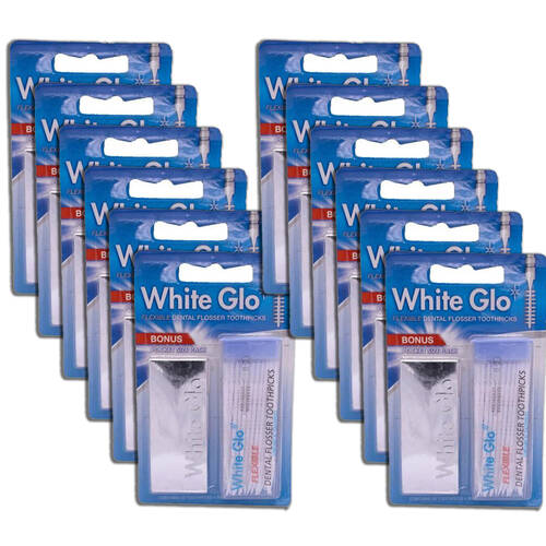 12x 50pc White Glo Flexible Dental Teeth/Gums Flosser Toothpick Cleaner WHT