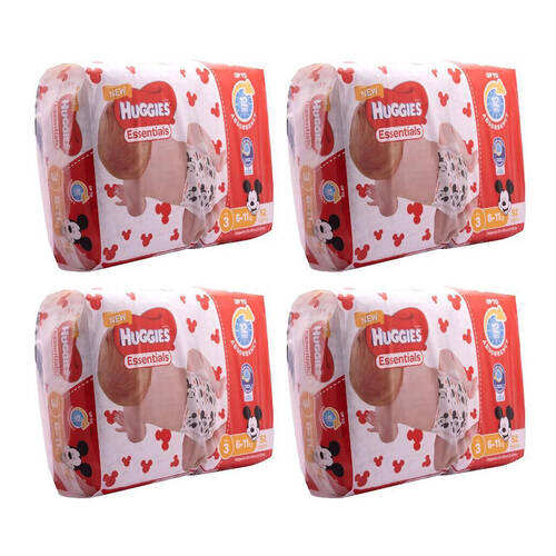 4x 52pc Huggies Essentials Mickey Crawler Absorbent Size 3