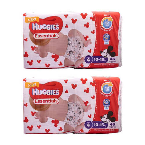 2x 46pc Huggies Essentials Mickey Toddler Absorbent Size 4