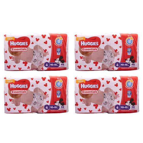 4x 46pc Huggies Essentials Mickey Toddler Absorbent Size 4