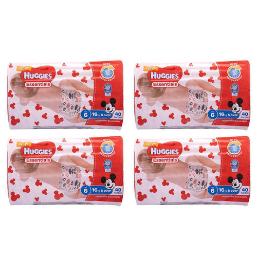 4x 40pc Huggies Essentials Mickey Junior Absorbent Size 6