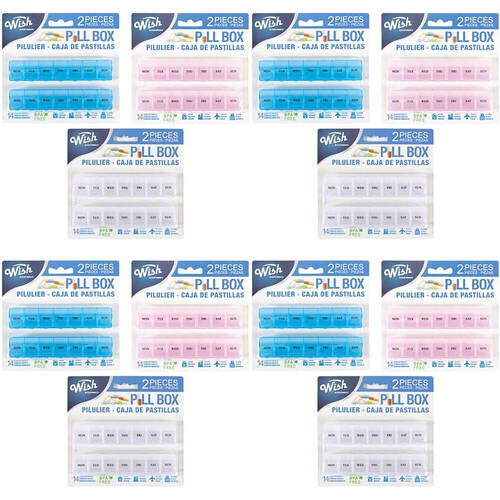 12x 2pc Wish Health Supplement Travel Pill Capsule Organiser Weekly Assorted
