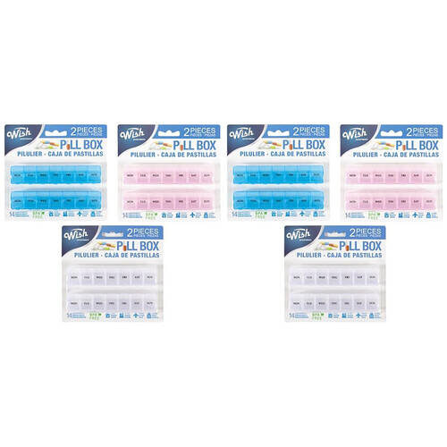 6x 2pc Wish Health Supplement Travel Pill Capsule Organiser Weekly Assorted
