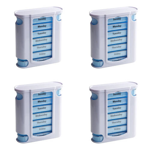4PK Wish Supplement Medicine Pill Container Box w/ 28 Compartments Blue