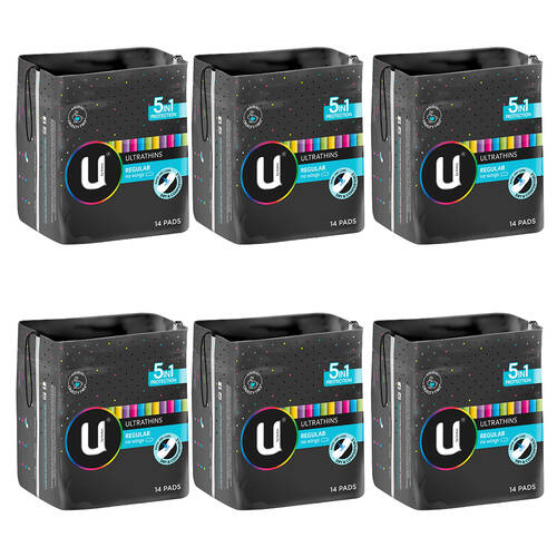6x 14pc U by Kotex Women Regular Winged Pads Sanitary Napkin Ultra Thin