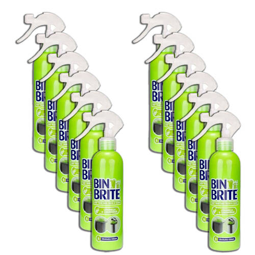 12PK Bin Brite Odour Neutralised Spray 400ml - Citronella & Lemon Grass