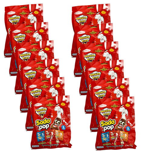 12PK Wicked Fizz Soda Pop Lollies Fizzy Candy Lollipops Variety Pack 84g Assorted