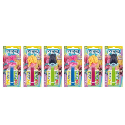 6PK Pez Trolls Assorted Dispenser Flavoured Lollies 17g Confectionery