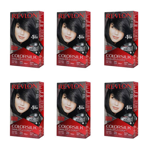 6PK Revlon ColorSilk Permanent Hair Colour Dye Ammonia-Free 11 Soft Black