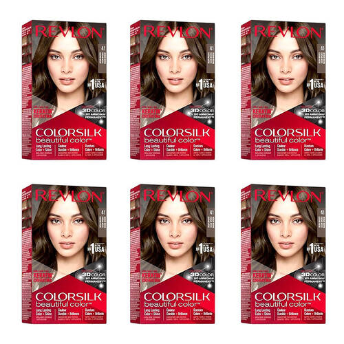 6PK Revlon ColorSilk Permanent Hair Colour Dye Ammonia-Free 41 Medium Brown