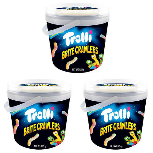 3PK Trolli Party-Size Britecrawlers Bucket Sour Worm Gummy Lollies 625g