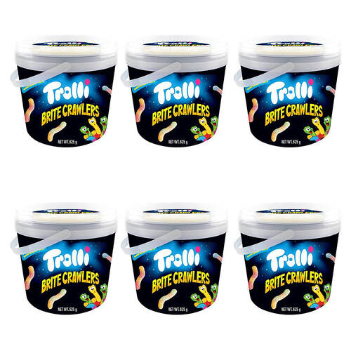6PK Trolli Party-Size Britecrawlers Bucket Sour Worm Gummy Lollies 625g