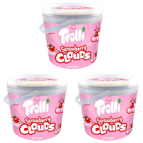 3PK Trolli Strawberry Clouds Party-Size Bucket Chewy Candy Lollies 600g Red