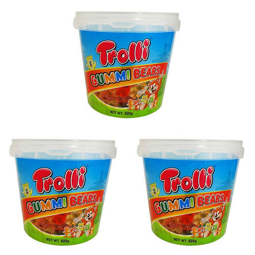 3PK Trolli Jumbo Gummi Bear Party-Size Bucket Chewy Gummy Lollies Candy 625g