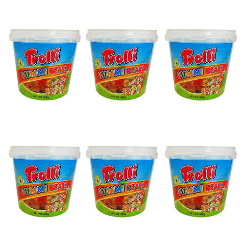6PK Trolli Jumbo Gummi Bear Party-Size Bucket Chewy Gummy Lollies Candy 625g